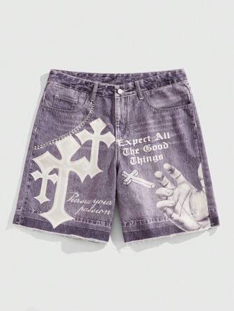 Goth Pantalones cortos de mezclilla casuales con estampado gráfico para hombre