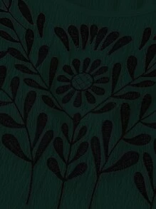 EMERY ROSE Plus Size Women Floral Embroidery Crew Neck Batwing Casual Holiday Top - Dark Green - View 3