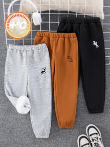 SHEIN 买二送一套装！男童休闲校园风舒适时尚简约实用可爱印花加厚保暖裤，适合返校季穿着，也适合日常穿着、上学、郊游、运动以及秋冬季节。 - 彩色 - 查看 3