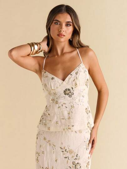 SHEIN BAE Solid Pastel Color Jacquard Weave Sleeveless Spaghetti Strap Blouse, Vacation Camisole Top, Jacquard Vest, For Spring/Summer