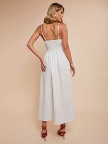 COSMINA 女士优雅度假蝴蝶结吊带连衣裙，春夏女士白色连衣裙，女士生日礼服 - 紅白色 - 查看 2