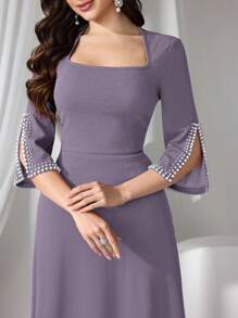 Coutiva Vestido de cóctel ajustado para mujer con decoración de perlas, color rojo