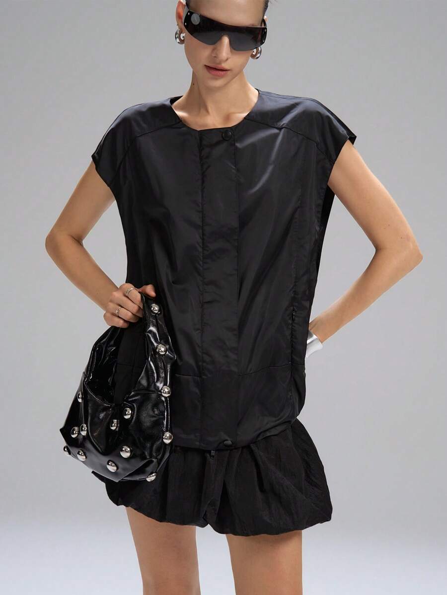LYSMO Chaqueta funcional unisex de diseño de ojetes de moda de vanguardia para mujer, de gran tamaño, para exteriores, para salir, volver a la escuela, graduación, ropa urbana y estilo de Estocolmo 2025 Nuevo minimalismo Otoño - Negro - Ver 1