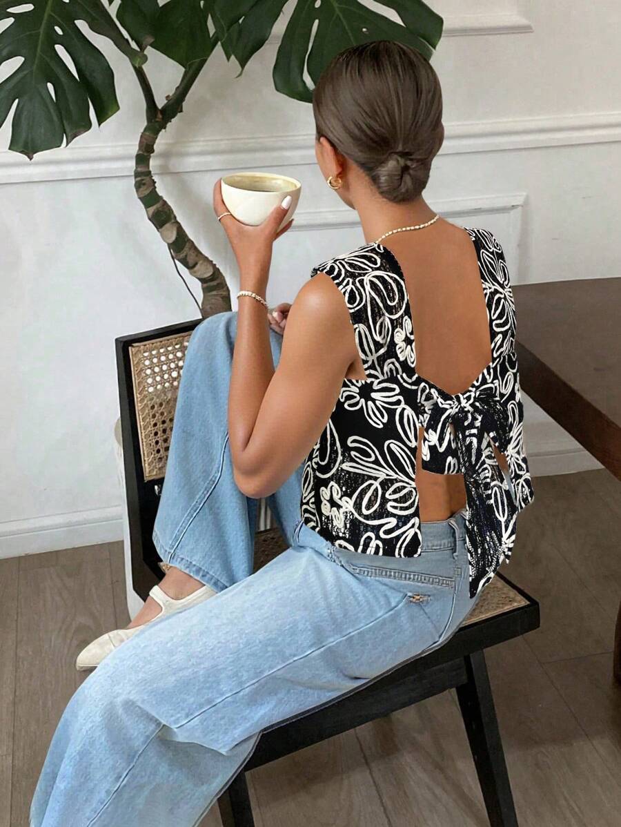 SHEIN Frenchy Débardeur épais à motif floral jacquard pour femmes, idéal pour les vacances