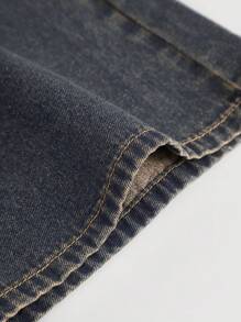 SHEIN 适合少女的复古蓝黄色牛仔阔腿裤 - 深色水洗藍 - 查看 4