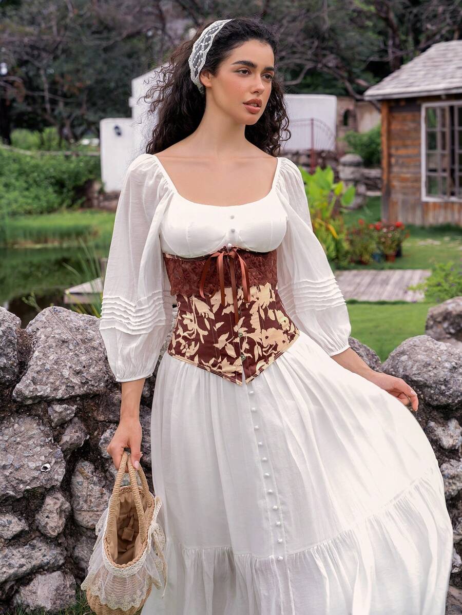 SHEIN 1 chiếc thắt lưng vải in và ren cho nữ - Nhiều màu - Xem 1