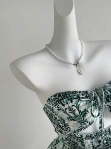 Flirla 1 chiếc váy chữ A thắt eo họa tiết hoa duyên dáng cho nữ - màu xanh lá - Xem 4
