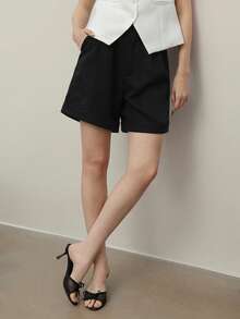 EMERY ROSE Women's Solid Color Simple Daily Casual Shorts - Black - View 4