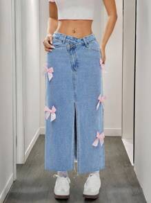 SHEIN EZwear 女式不对称系腰牛仔裙