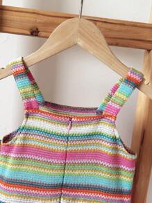 Loomiva Young Girls Rainbow Stripe Patchwork Knitted Waist Tight Casual Vacation Dress, Spring/Summer - Multicolor - View 5