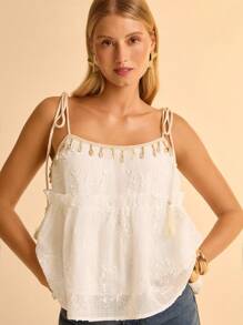 CAJUNI Débardeur de femme à motif coquillage mode brodé, convient pour l'été