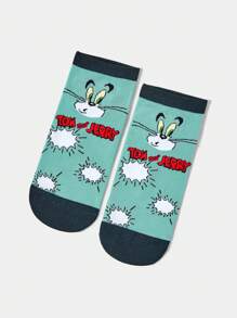 TOM & JERRY X SHEIN 4 đôi tất cổ ngắn dành cho nữ - Màu be - Xem 6