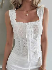 Livesso Summer New Off Shoulder Fitted Women Blouse Tank Tops Sheer Going Out Tops - White - View 5