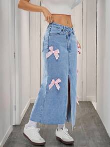 SHEIN EZwear 女式不对称系腰牛仔裙