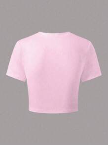 女童花卉印花圆领休闲短袖T恤，夏季 - 粉色 - 查看 2