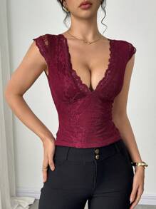 Firerie Women's Elegant Romantic Sexy Lace Jumpsuit, Suitable For Party, Beach Holiday, Back To School, Romantic Date, Wedding Season, Birthday, Easter, Spring/Summer - Black - View 8