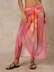 SHEIN Forever 21 Summer Women Prom/Formal/Beach/Vacation/Cute/Western Wear/Business Casual/Elegant/Birthday/Going Out/Club/Office/Festival/Rave/Work/Classy/Country Concert/Brunch/Cruise/Old Money/Airport/Modest/Church/Fairycore/Sexy/Funny/Hippie/Tea Party/Y2k/Streetwear/2000s/Disco/Spring Break/Graduation/Wedding Guest/Cocktail/Vintage/Resort/1960s A Line Mesh Print Flower Skirt - Multicolor - View 5