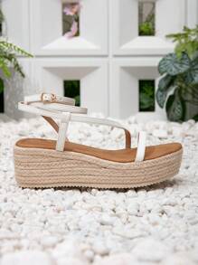 Styleloop Women's Woven Rope Platform Wedge Sandals, Vacation Style BOHO Chic Retro American Western Music Festival Party Thick Bottom Shoes - White - View 6