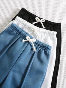 SHEIN 3件套男童/女童纯色针织柔软松紧腰喇叭裤 - 黑與白 - 查看 3
