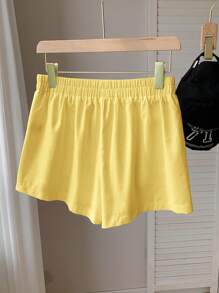 Comfortcana Women's Knight Print Casual Yellow Mini Shorts For Summer,Micro Shorts - Yellow - View 2