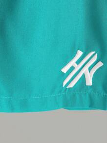 Manfinity Homme 男士字母印花圆领短袖休闲T恤+抽绳腰短裤两件套 男士两件套休闲短裤套装 男士休闲图形字母印花短袖T恤+短裤套装 - 彩色 - 查看 5