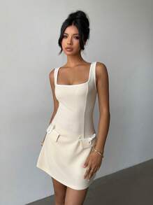 Aloruh Color Block Bow Decor A-Line Mini Dress