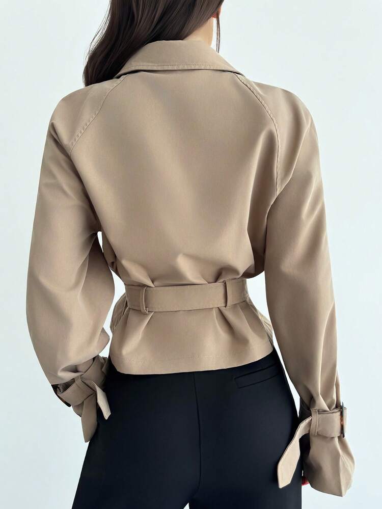 Firerie Women's Elegant New Fall/Winter Fashionable Daily Casual Versatile Commuting And Comfortable New Khaki Pocket Belt Women's Trench Coat,Old Money Style Back To School Teacher Winter Autumn Old Money Business Casual Women Trench Coat Belted Jacket Cropped Jacket Women Blazer For Women V-Neck Waist Suit Linen Blend Collarless Long Sleeve Lightweight Coat Fall /Airport /Going Out - Khaki - View 9