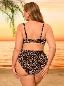 SHEIN Swim Curve Plus Size Women 2pcs/Set Black & White Leopard Print Random Pattern Underwire Bikini Set Set For Summer Beach Vacation - Multicolor - View 2