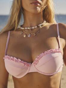 Aralina Summer Vacation Ruffle Pink Bikini Set Underwire - Baby Pink - View 4