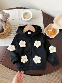 SHEIN LMoss Kids Babygirl Cute Versatile Casual Floral Print Hooded Jacket, Autumn/Winter
