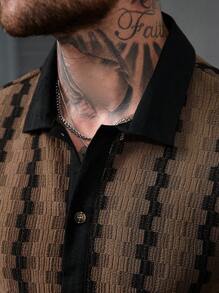 SLATEMANN Men's All-Over Print Front Button Casual Versatile Short Sleeve Shirt - Coffee Brown - View 6