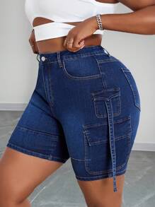 Maweii Plus Size Women Stretchy Denim Cowgirl Outfit Shorts, Multi Pockets Casual Summer Skinny Shorts  Summer Outfits For Women Festival Outfits Club Outfits Women Sexy Cargo Shorts
