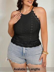 SHEIN Tall CURVE Canotta estiva in taglie comode con bordo a conchiglia, decorazione traforata e ricamata, in colore tinta unita
