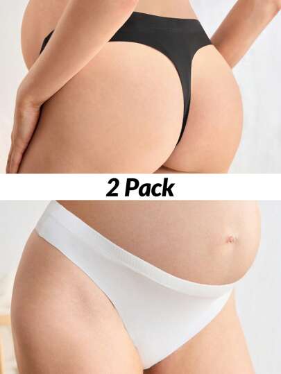 Moonlight&Mama Pregnant Women Solid Color Fashion Stretchy Briefs, Suitable For Everyday Wear,2 Packs