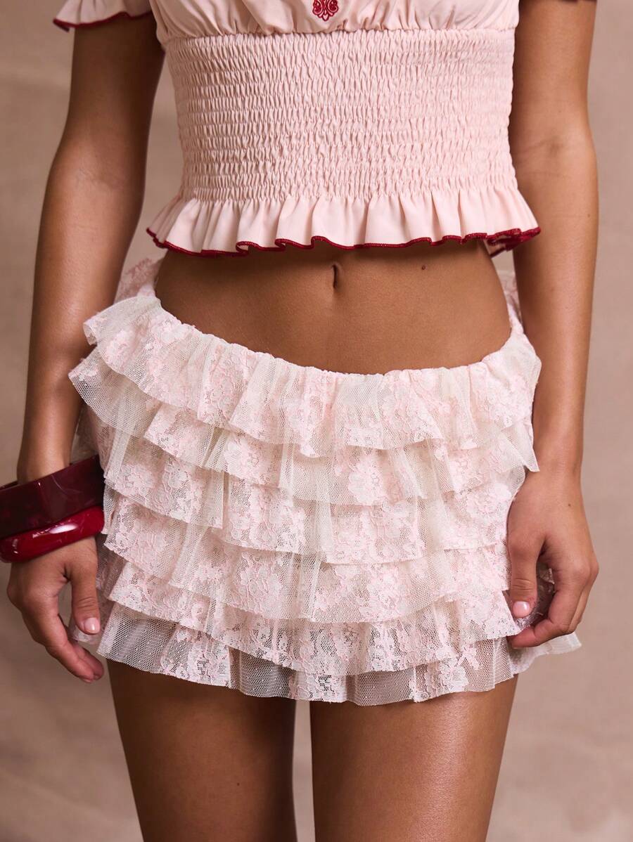 MUSERA Low Rise Frill Micro Mini Shorts Bloomers Sexy Birthday Club Summer Vacation Holiday Elegant Romantic Festival Ibiza Sagrada Beach Party - Burgundy - View 1