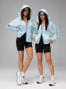 SHEIN Tall Women's Sun Protection Clothing Functional Sun Protection Clothing Water Repellent Autumn Winter Clothes For Women - Blue - View 7