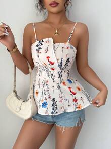 Selianne Áo ba lỗ không tay họa tiết hoa, viền bất đối xứng, bó sát, dáng crop top dành cho nữ, mùa xuân/hè - Nhiều màu - Xem 5