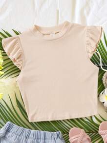 SHEIN Teen Girls' Fitted Basic Top With Ruffle Trim