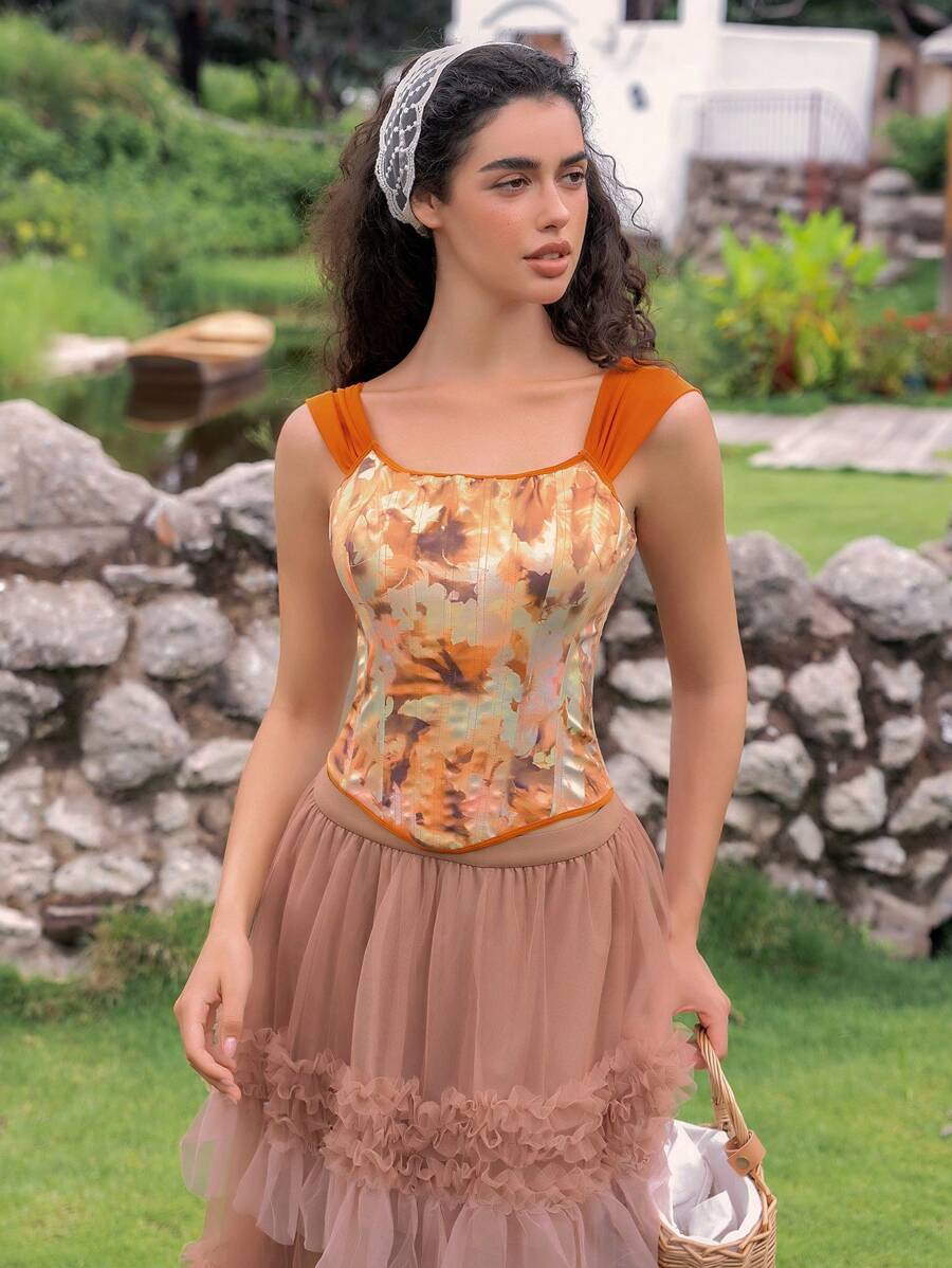 SHEIN 1 件女士花卉提花吊带塑身衣上衣 - 彩色 - 查看 1