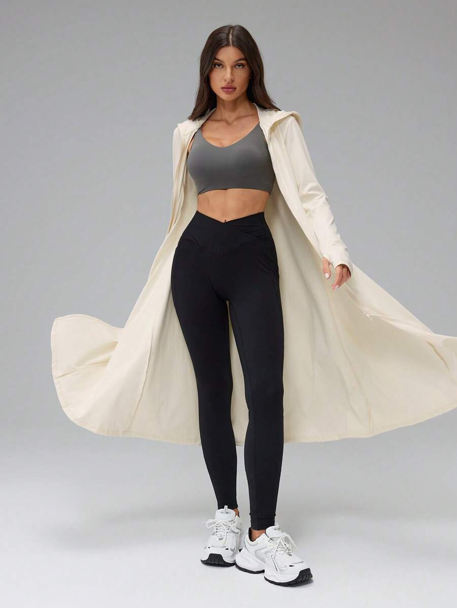 SHEIN Tall Women's Long Sun Protection Clothing Skin Clothing Cool Quick-Drying Antibacterial Outdoor Sun Protection Clothing UV Protection Outdoor Sunscreen Hooded Clothing - Apricot - View 1