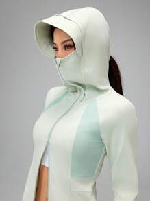 SHEIN PETITE 女士防晒服透气修身速干防晒服 - 綠色 - 查看 9