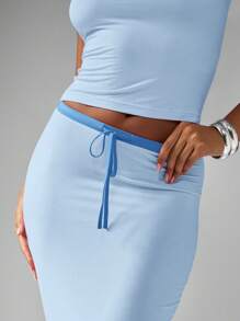 MISSGUIDED 泽西吊带短款上衣和长裙套装波西米亚风格海滩夏季度假装节日时尚 - 藍色 - 查看 6