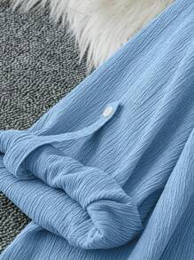 DreamSkyne Plus Size Casual Versatile Solid Color Shirt Fall Cloth For Women - Baby Blue - View 6