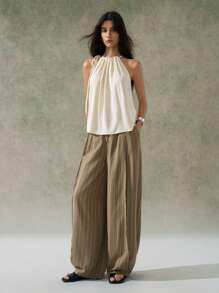 LYSMO 女士荷叶边系带宽松背心 - 2025 春夏新品 - 卡其色 - 查看 6