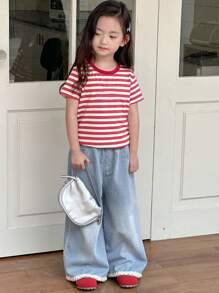 Dazy Kids 青少年女孩日常休闲牛仔裤 - 淺色水洗藍 - 查看 3