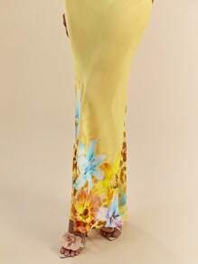SHEIN BAE Sexy Backless Leopard & Floral Print Tied Neck Slim Fit Elegant Dress, Suitable For Beach Holiday - Yellow - View 7