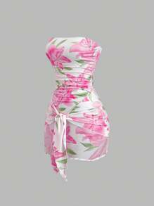 Sweetra Women's Knitted Floral Sexy Bandage Wrap Mini Dress, Bodycon Skirt Style, Suitable For Spring, Summer, Autumn