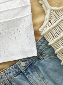 SHEIN VCAY Top corto de punto ajustado de unicolor para mujer, para vacaciones de verano, atuendo casual de verano para vacaciones, atuendo de vacaciones bohemio en la playa, estilo boho chic, atuendo para conciertos campestres, atuendos para festivales de vacaciones, atuendos de playa para mujer, estilo old money para mujer, con textura de tejido de punto