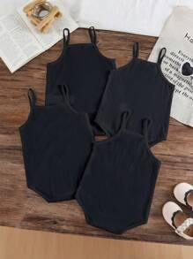 Baby Mädchen koreanischer Stil süße Multipack weiße gestrickte Tanktop Oberteile, Sommer - Schwarz - Übersicht 2