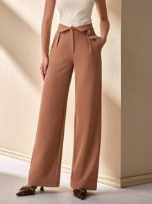 CLARA VERO Tall Black Slit Waist Straight Pants - Brown - View 5